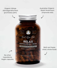 Relax Whole Food Supplement | Ashwagandha + Reishi, 120 capsules